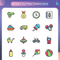 Kids Toye Filled Outline Style Set 2