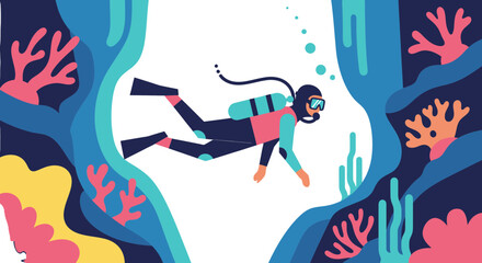 Underwater Diver Diving Explore Marine Life And Beautiful Deep Sea Nature Scene