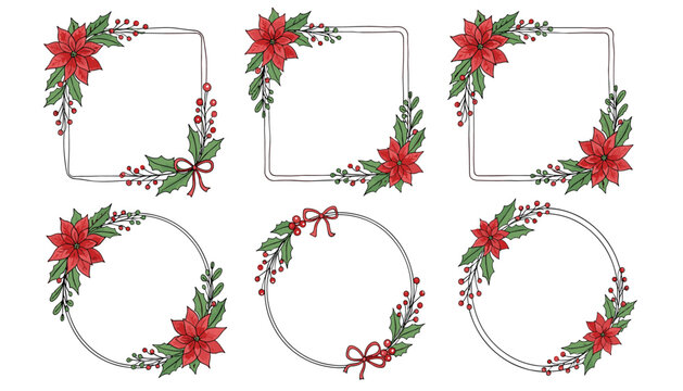 Festive Floral Wreath Collection: Holiday Borders with Holly, Berries, and Ribbon.