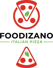 This vibrant logo for Foodizano features a playful pizza slice design accompanied by bold, appetizing colors. The use of red and green evokes Italian culinary traditions, while the catchy name "FOODIZ