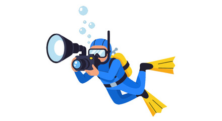 Underwater Photographer Capturing Oceanic Wonders With Unique Dive Gear Illustration