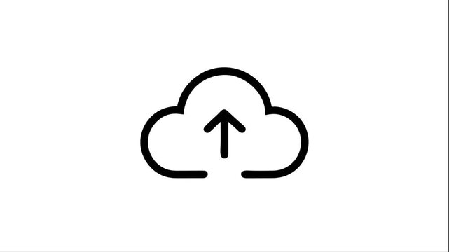 Online cloud upload sign outline symbol icon animation. 4k motion stock video. Animated cloud upload icon progressing with data transfer on white background