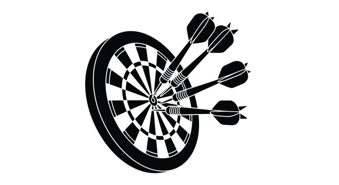 Black and white illustration of a dartboard with three darts thrown