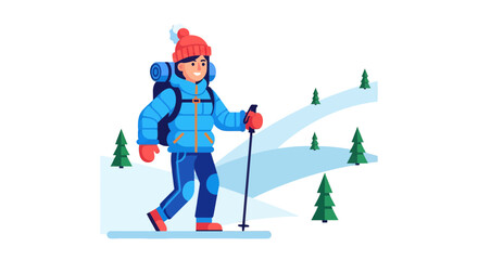 Winter Adventure: An Animated Illustration of Hiking in Snowy Mountain Scenery