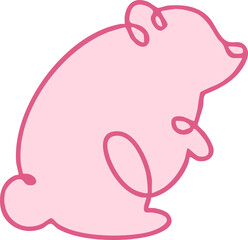 Pink animal cartoon illustration with simple line art, creating whimsical feel, animal shape