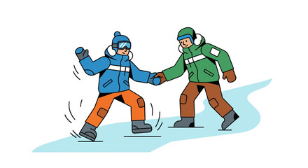 Winter Adventures: Two Friends Embrace Amidst Snow-Covered Terrain