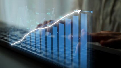 This image showcases an upward trend in a graph overlaying a keyboard, highlighting the fusion of technology and business growth in financial analytics. Copula
