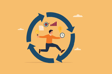 habitual procedures leading to business or career success, discipline or working efficiency, businesswoman carry out work with a circle of good work habit