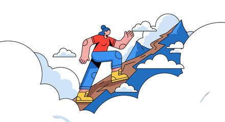 Woman Ascends Mountain Illustration Represents Perseverance And Overcoming Challenges