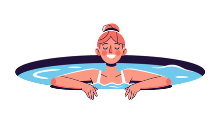 Woman Bathes In A Circular Pool, Enjoying The Peaceful And Relaxing Moment