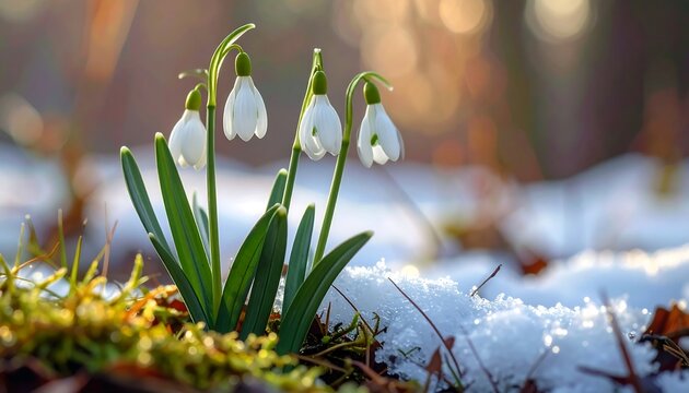 Snowdrops blooming through the snow: A sign of early spring and nature's resilience
