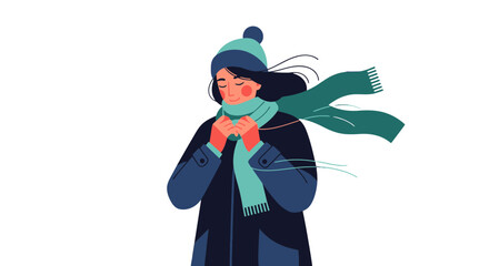 Woman Bundled In Warm Layers Against The Chill Of Cold Winter Weather, Isolated