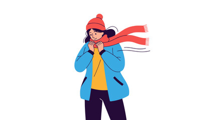 Woman Bundled Up In Warm Clothing Against Black Backdrop, Ready For Winter Season