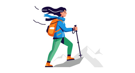 Fototapeta premium Woman Hiker Climbing Mountain Peaks Enjoying Adventure in Nature with Backpacking Gear