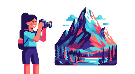 Woman Capturing Stunning Mountain Scenery With Professional Photographic Equipment