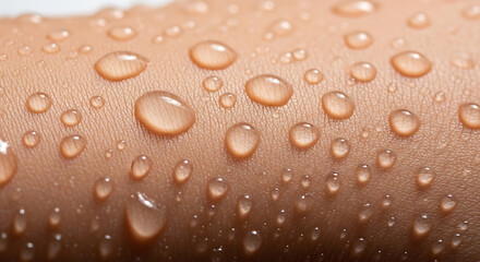 Gentle water droplets delicately resting on skin, reflecting light and refreshing, for skincare, beauty, hydration, and wellness concepts, clean, pure, healthy look