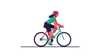 Woman Cycling In Green And Red Outfit, Illustration In Minimalist Style