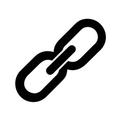 A simple black icon of a chain link is shown on a white background.