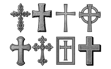 Vintage cross designs in engraving style for religious and decorative use