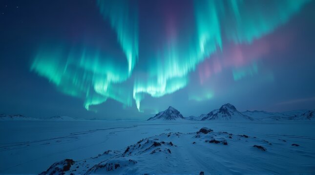 Aurora Borealis Above a Snowy Landscape
