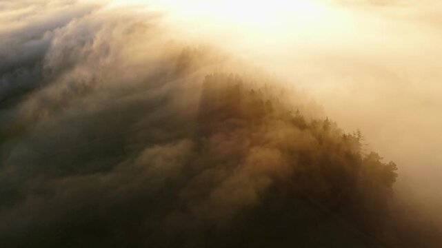 Scenic Cloud Inversion at the Peak District National park in the UK.  Cinematic Drone Landscape Exploration around Froggatt Edge, Curbar Edge and Baslow Edge, which are the most popular hiking trails.