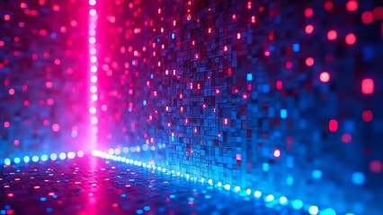 A vivid fusion of obsidian-to-ember red gradients, midnight blue fading into starry black, and neon magenta-violet ombré, forming a futuristic geometric tech background with organic textures and vibra