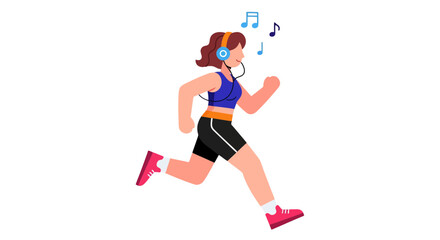 Fototapeta premium Woman Jogging While Listening Music in Headphones on a Black Background Setting