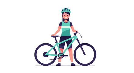 Fototapeta premium Woman Posing Beside Her Bicycle While Prepared For Cycling Adventure And Exercise