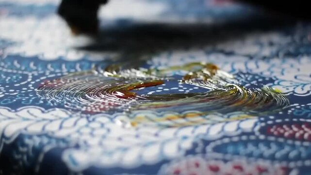 Artisans applying dye to a batik fabric.
