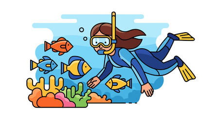 Woman Scuba Diving With Fish Amongst a Colourful Array of Coral Reef Underwater