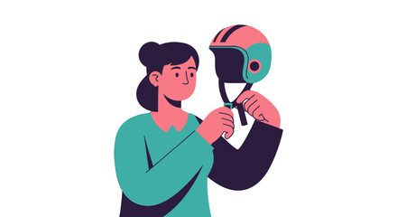 Woman Securely Fastening Helmet Preparing for Safe Motorcycle Ride Adventure