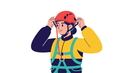 Woman Securing Helmet Before Adventure Activities Against black Background