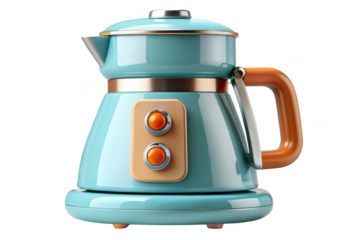 Teal retro electric kettle png image, vintage style kitchen appliance, hot water boiler, tea coffee maker, isolated on transparent background