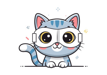 Adorable cartoon cat wearing VR headset for gaming or metaverse concept brings fun, playful vibes to projects