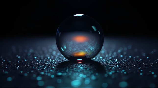 Glass Ball on Dark Surface with Light Reflections
