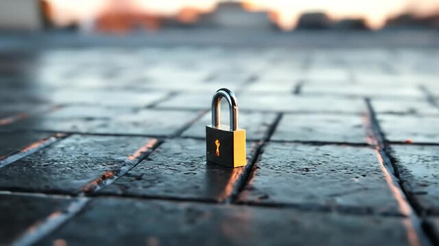 Padlock security on surface abstract digital background