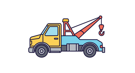 Simple illustration of a yellow and blue tow truck with a hook