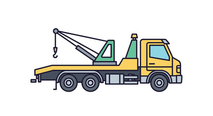 Naklejka premium Cartoon illustration of a yellow tow truck with a lifting crane
