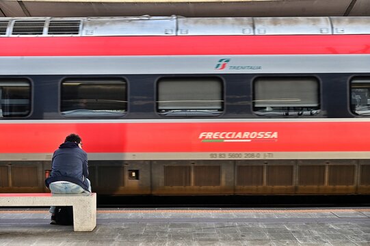close up view of Frecciarossa high speed train by Trenitalia Turin Italy November 14 2025