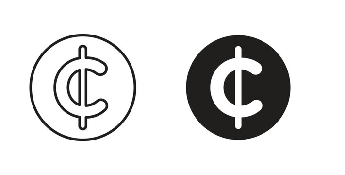 Cedi sign with glyph and line. black vector icons for Web UI