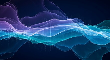 Abstract sound wave visualization with flowing lines and dots, creating a dynamic and futuristic representation of audio data on a dark background