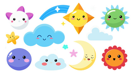 Sky elements cute cartoon collection