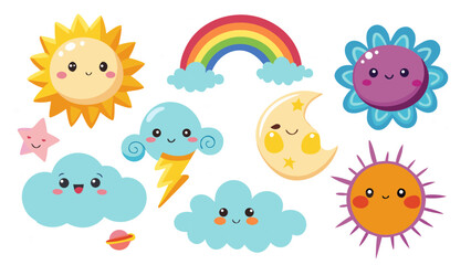 Weather icon collection with smiling faces