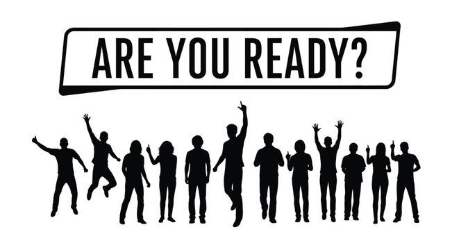 Silhouettes of people celebrating with a call to action message above