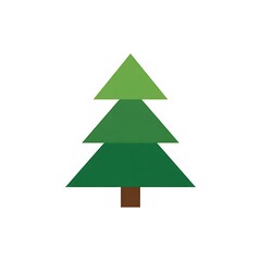 Obraz premium Simple stylized evergreen tree illustration with multiple shades of green and brown trunk, isolated on white