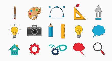 Vector set of brushes and different tools for web design illustration collection