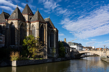 Saint Michael Church in a clear morning, Ghent City, Saint Michael Bridge, Ghent City Historical Centre, Kornemarkt Square, Belgium 