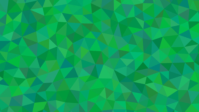 An abstract geometric background with a vibrant green color palette, featuring a mosaic of triangles in various shades of green and teal hues