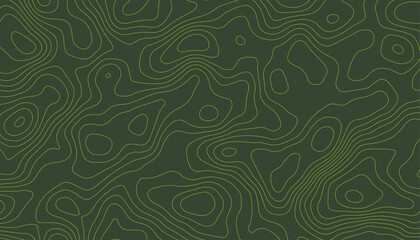 Abstract nature-themed design featuring subtle elevation map textures. Seamless pattern of earthy topographic map lines on a forest green surface.