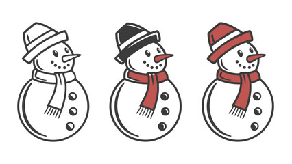 Minimal Christmas Snowman Icons Vector Set – Festive Winter Symbols, Cute Holiday Graphic Elements, and Simple Seasonal Design Illustration